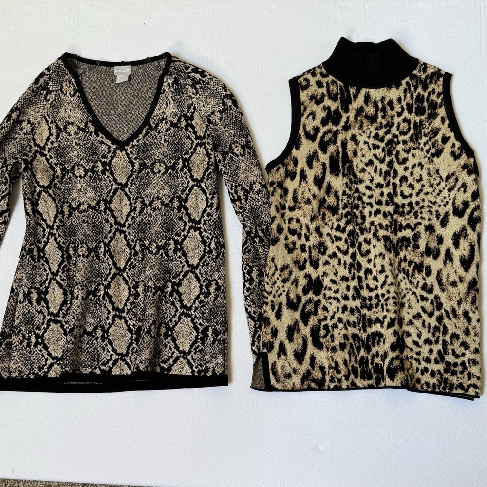 Lot Of 2 Chicos Women's Animal Print Blouse Size 0 (small) Knitwear Office‎ Work